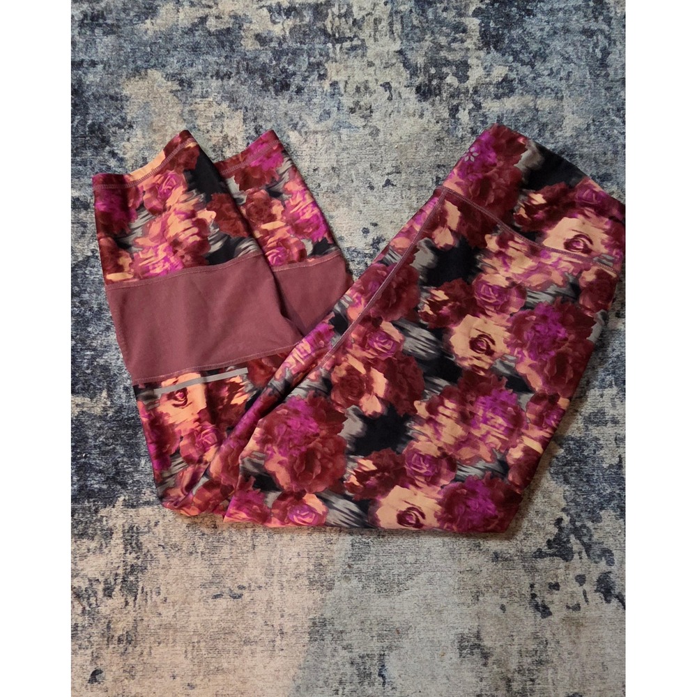 Nine West Active Floral Mesh Panel Leggings Womens 2X Pink Purple Gym Yoga